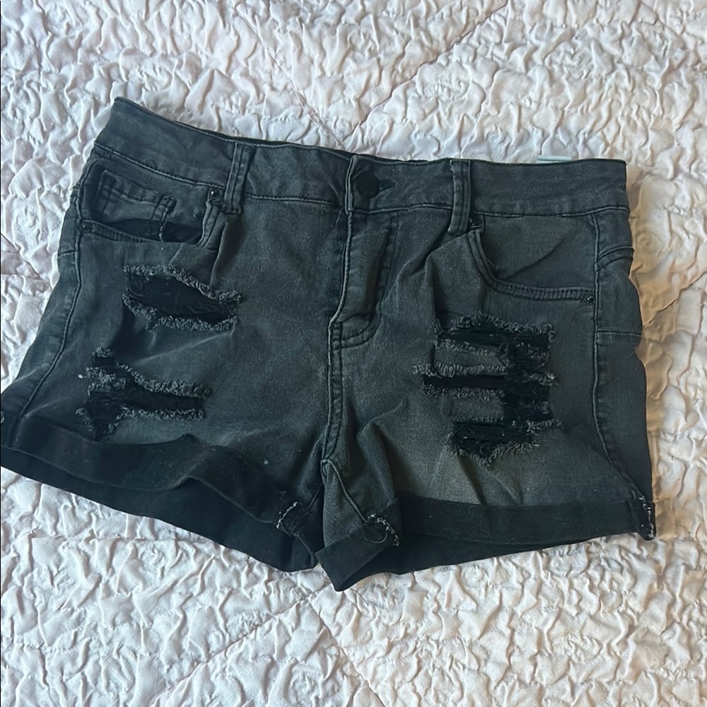 Women's Black Distressed Denim Shorts